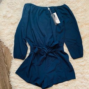 Navy off the shoulder romper NWT